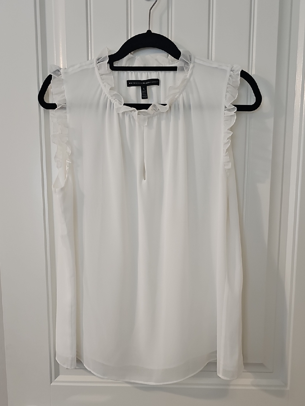 WHBM White Ruffle Trim Sleeveless Blouse